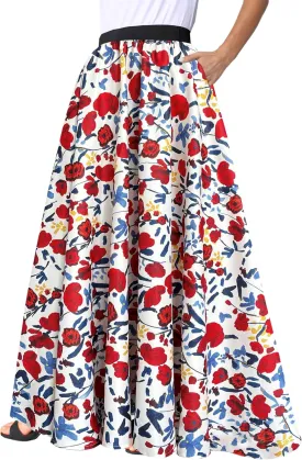 Afibi Women African Skirt Printed Ankara Maxi Skirt Dashiki Long Skirts with Pockets