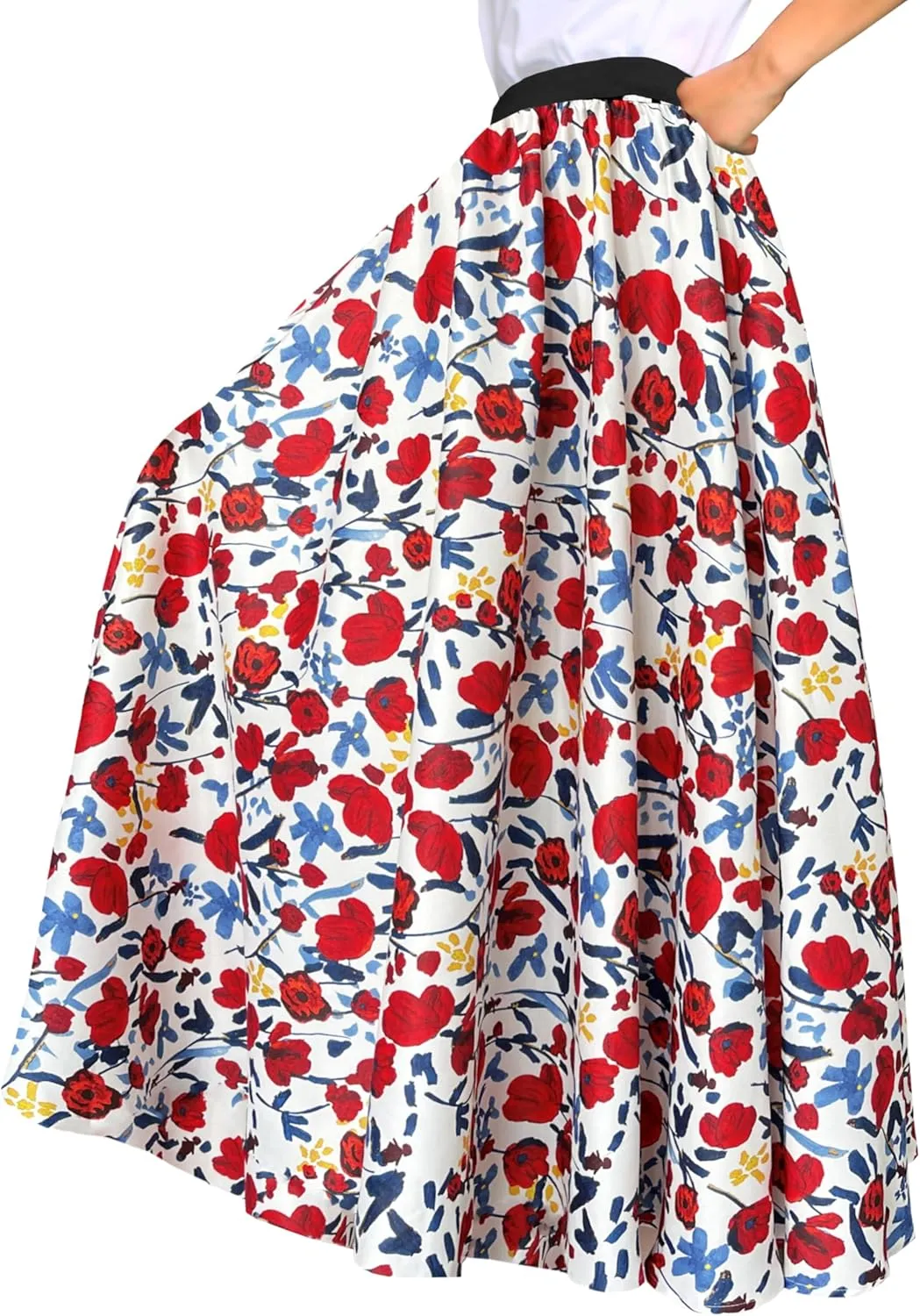 Afibi Women African Skirt Printed Ankara Maxi Skirt Dashiki Long Skirts with Pockets