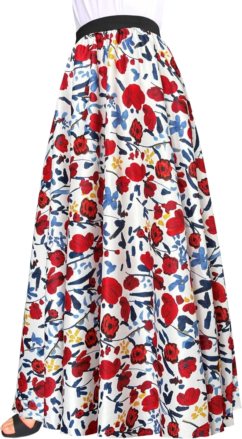 Afibi Women African Skirt Printed Ankara Maxi Skirt Dashiki Long Skirts with Pockets