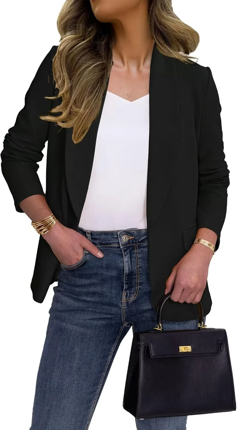 Ahlaray Women's Blazer Business Casual Lapel Collar Long Sleeve Open Front Work Office Suit Jacket Blazer, S-XL