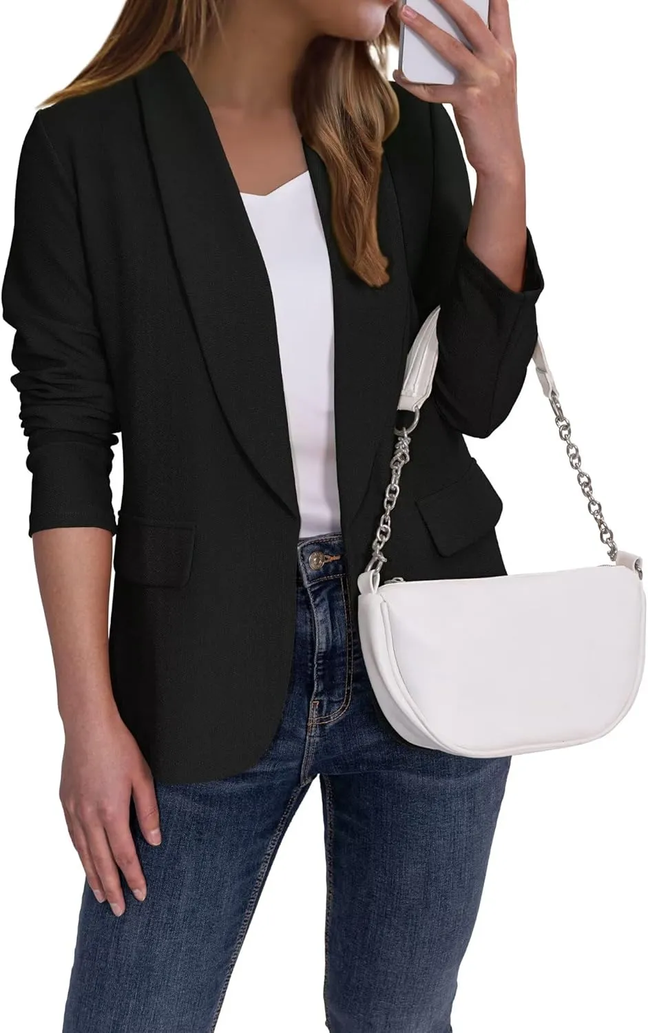 Ahlaray Women's Blazer Business Casual Lapel Collar Long Sleeve Open Front Work Office Suit Jacket Blazer, S-XL