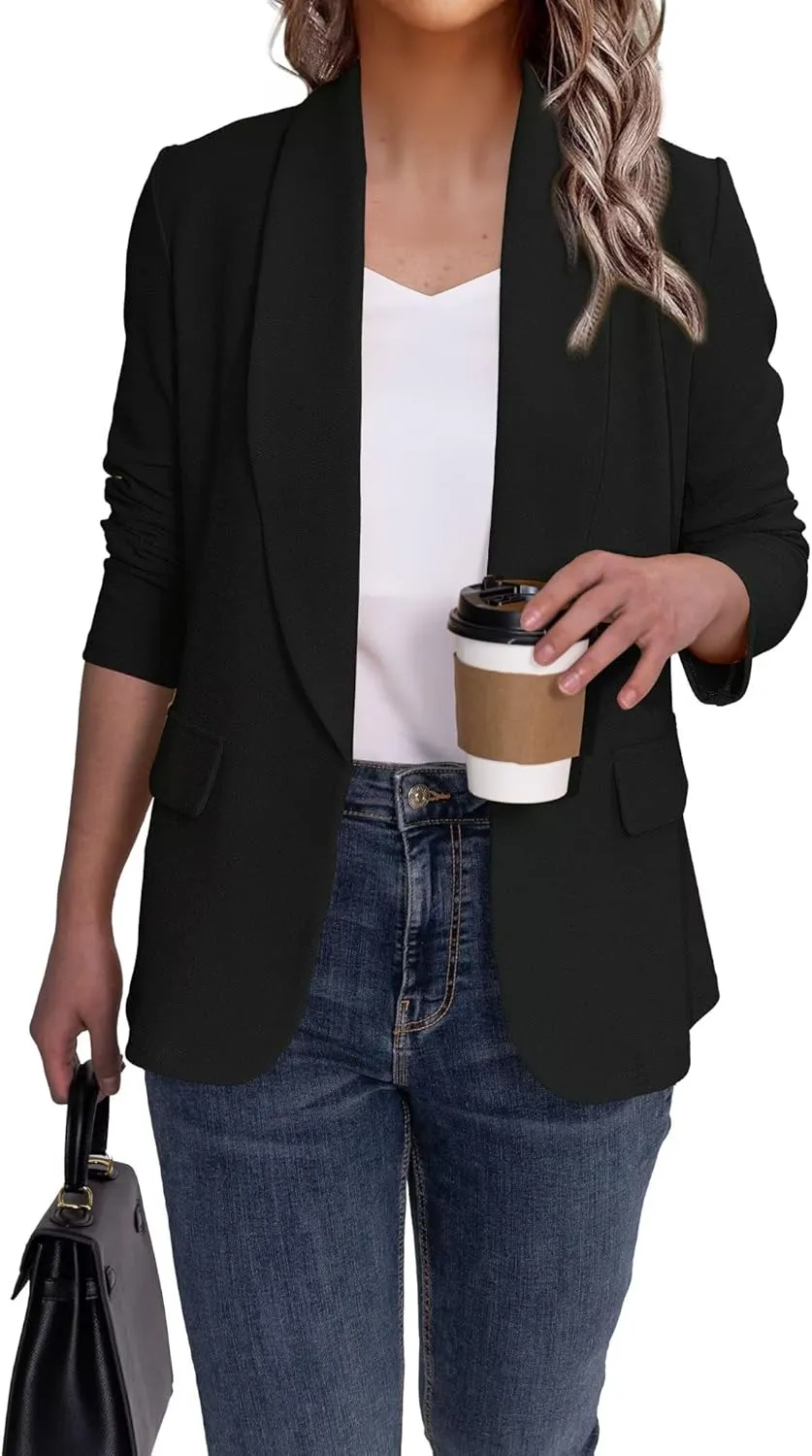 Ahlaray Women's Blazer Business Casual Lapel Collar Long Sleeve Open Front Work Office Suit Jacket Blazer, S-XL