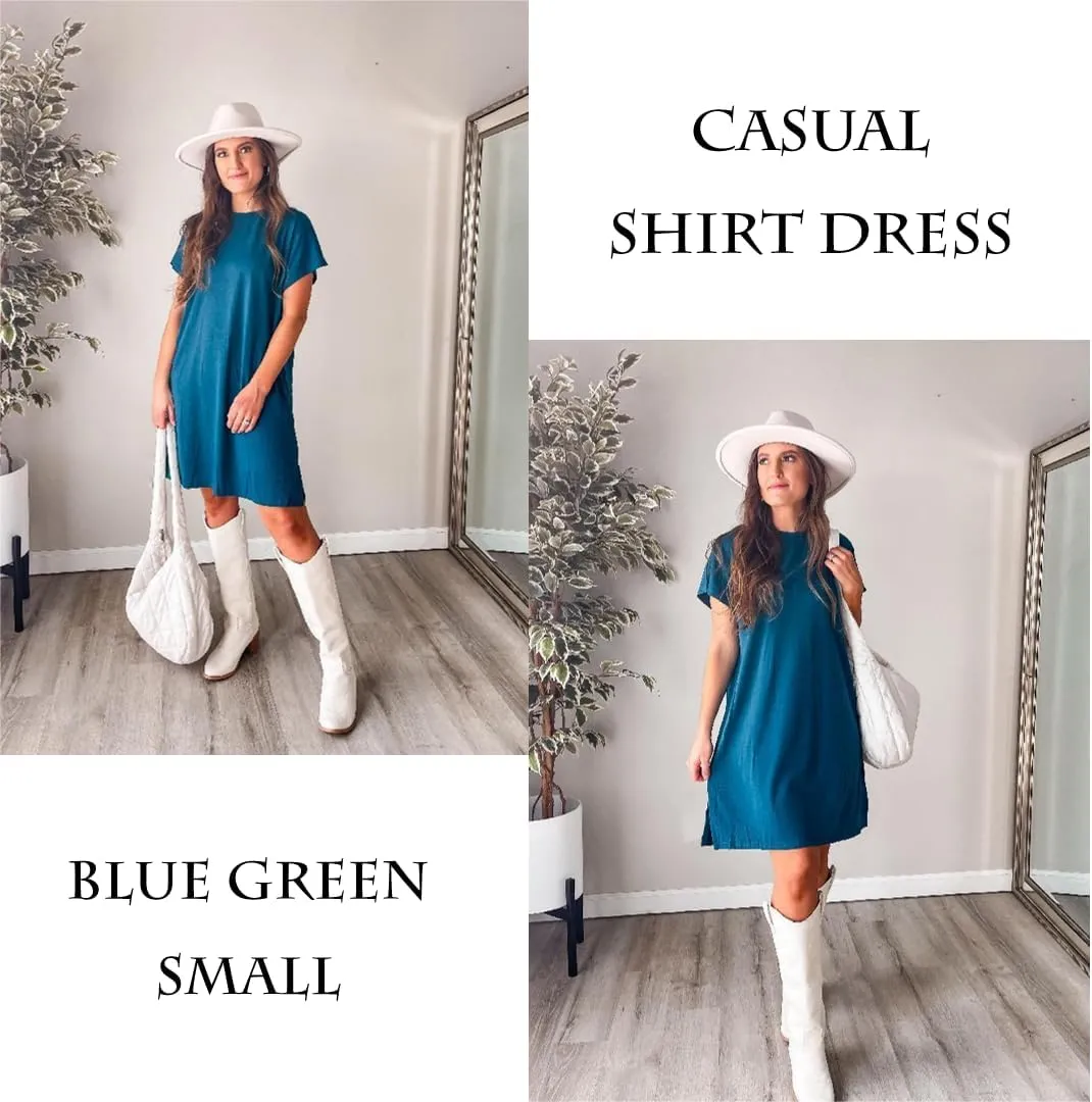 AI'MAGE Women's Coverups Short Sleeve T-Shirt Dress Casual Side Slit Loose Fit Knee Length Beach Mini Dress S-XXL