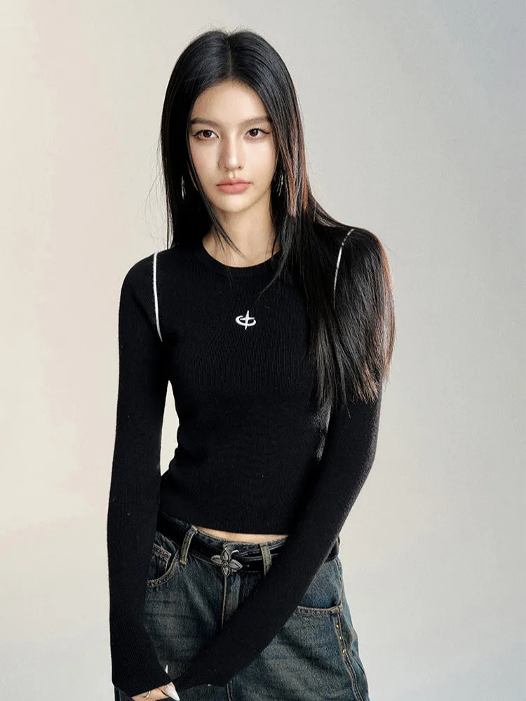 Black & Off-white Color-blocking Base Layer T-shirt