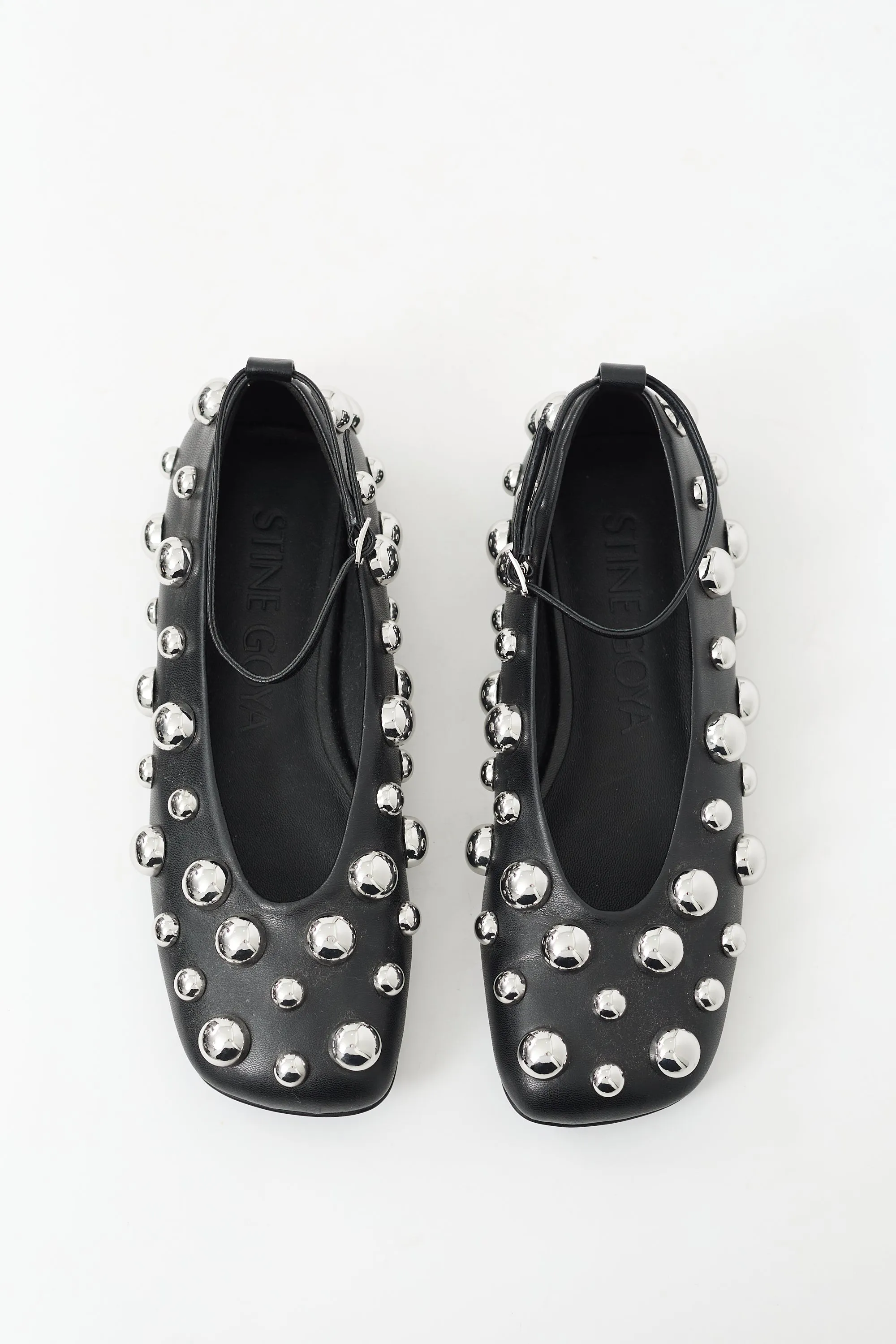Black Leather Studded Ballerina Flat