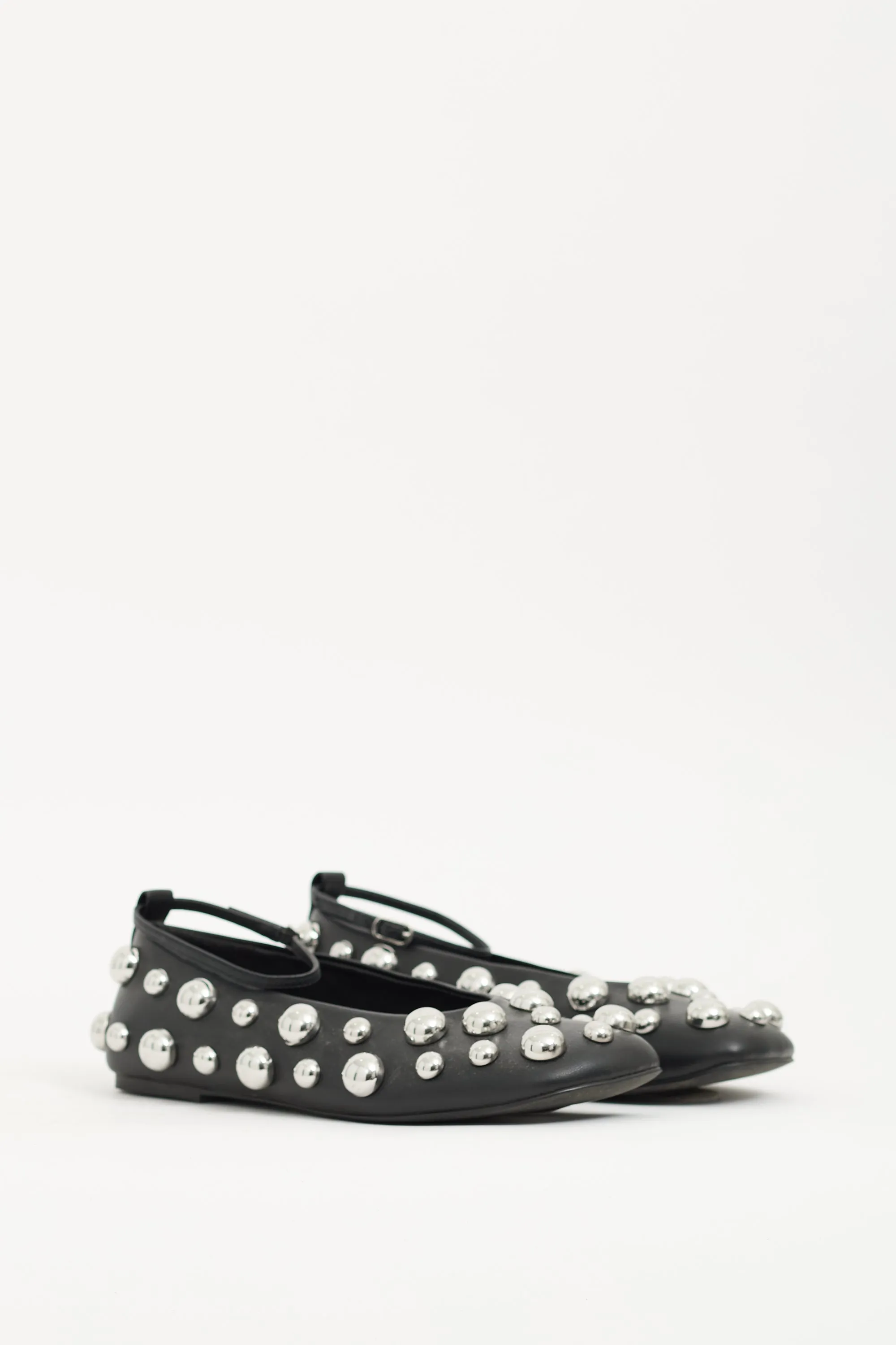 Black Leather Studded Ballerina Flat