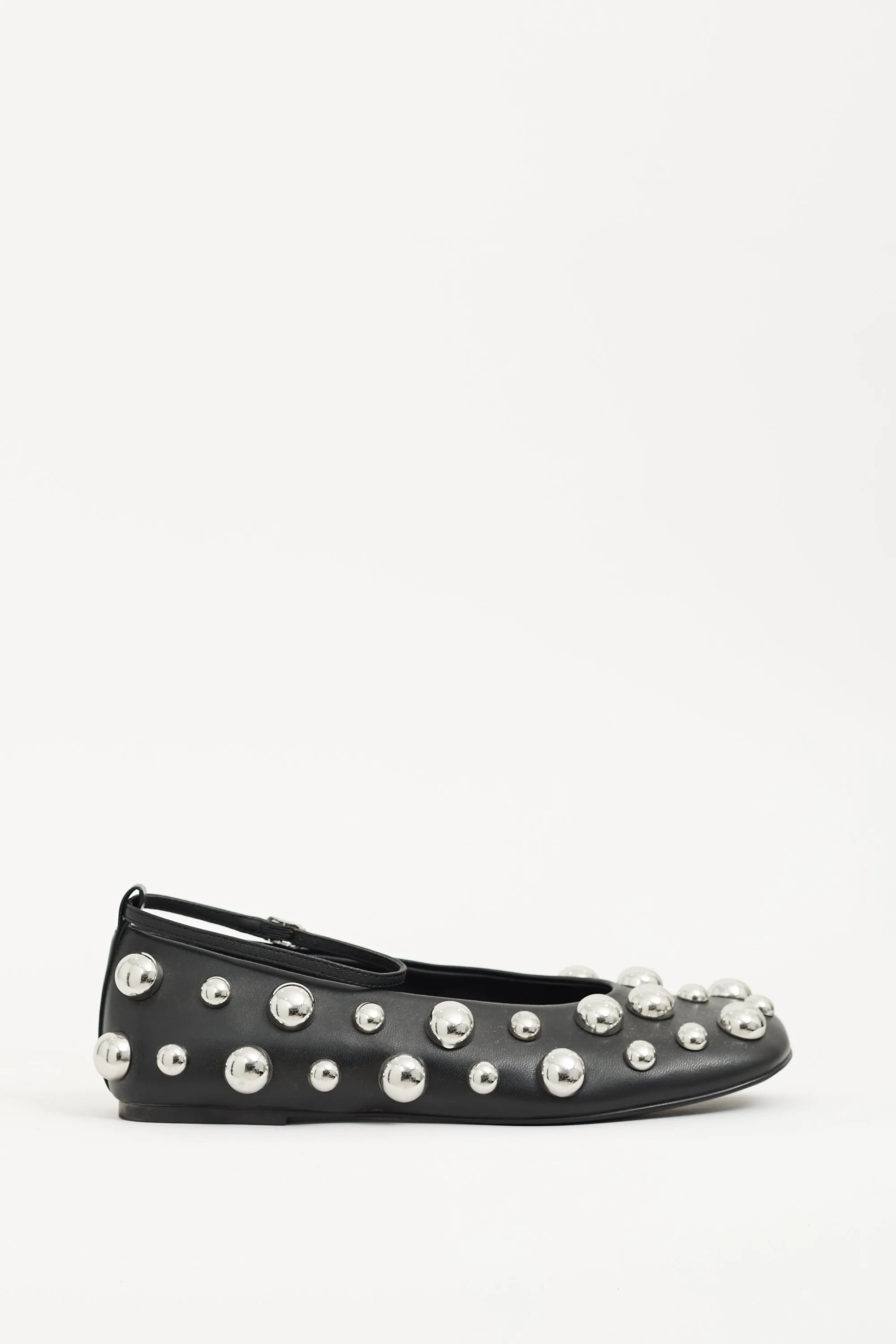 Black Leather Studded Ballerina Flat