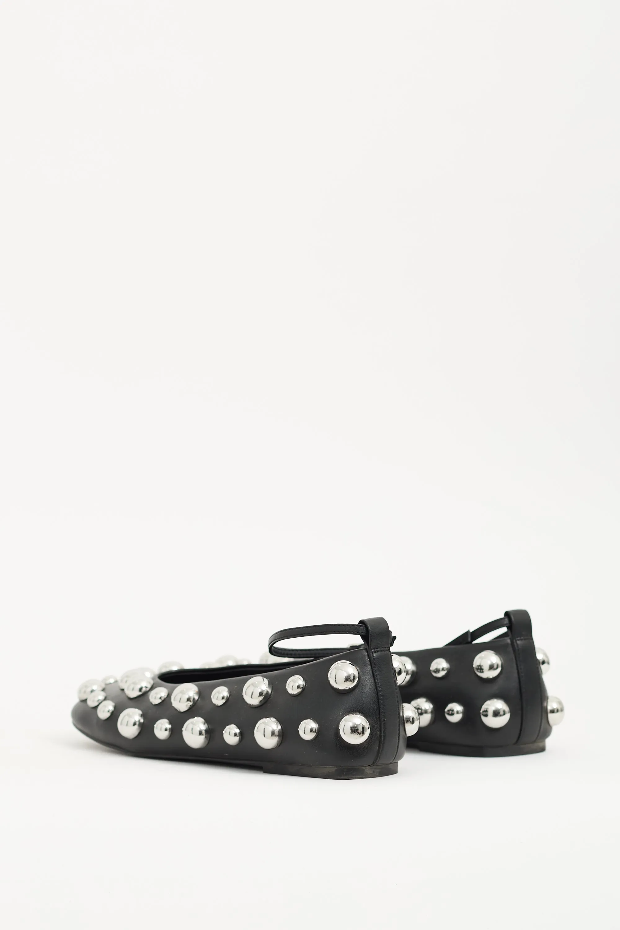 Black Leather Studded Ballerina Flat