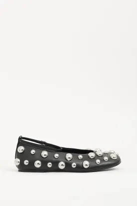 Black Leather Studded Ballerina Flat