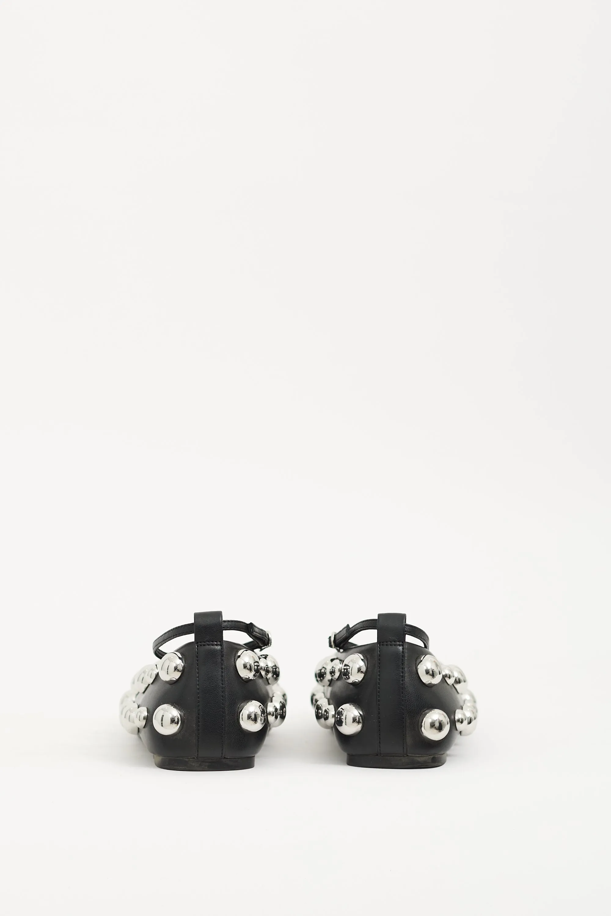 Black Leather Studded Ballerina Flat