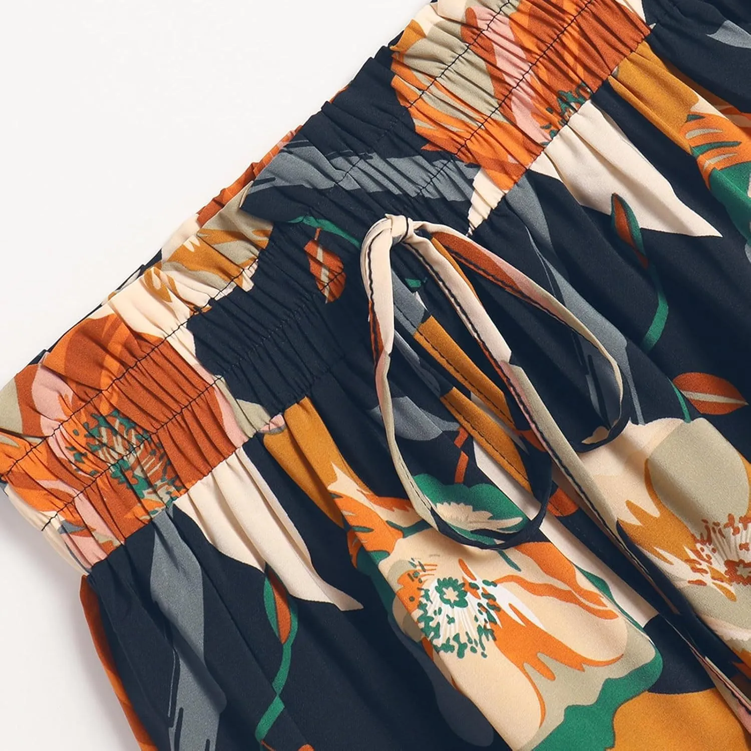 Boho Midi Skirts for Women Summer Layered Tiered Drawstring High Waist Above Knee Skirts Aline Work Floral Print Skirt