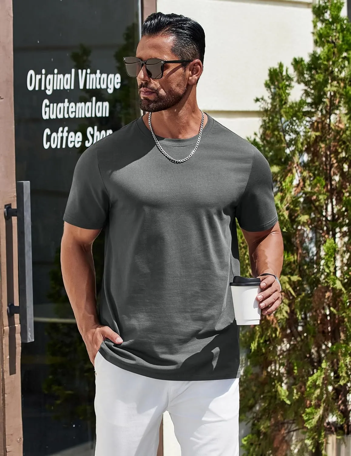 COOFANDY Mens T-Shirts 100% Cotton Heavyweight Premium Short Sleeve Shirt Crew Neck Basic Tshirt