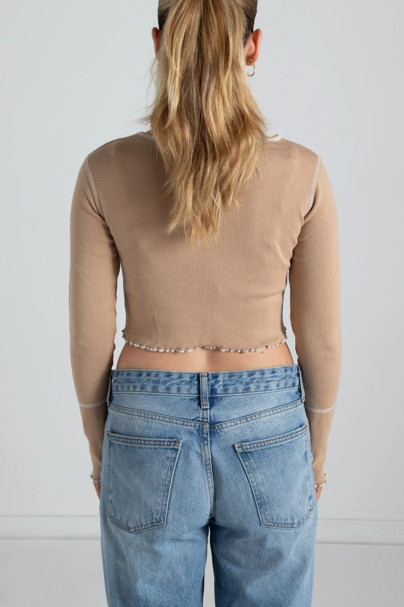 Daisy Street Contrast Stitch Crop Top