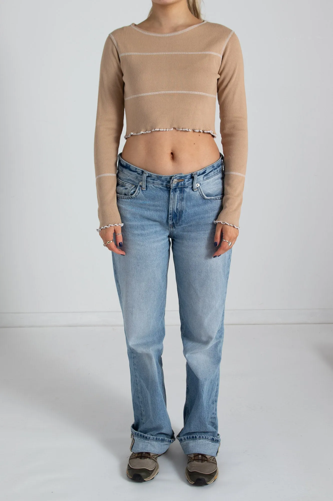 Daisy Street Contrast Stitch Crop Top