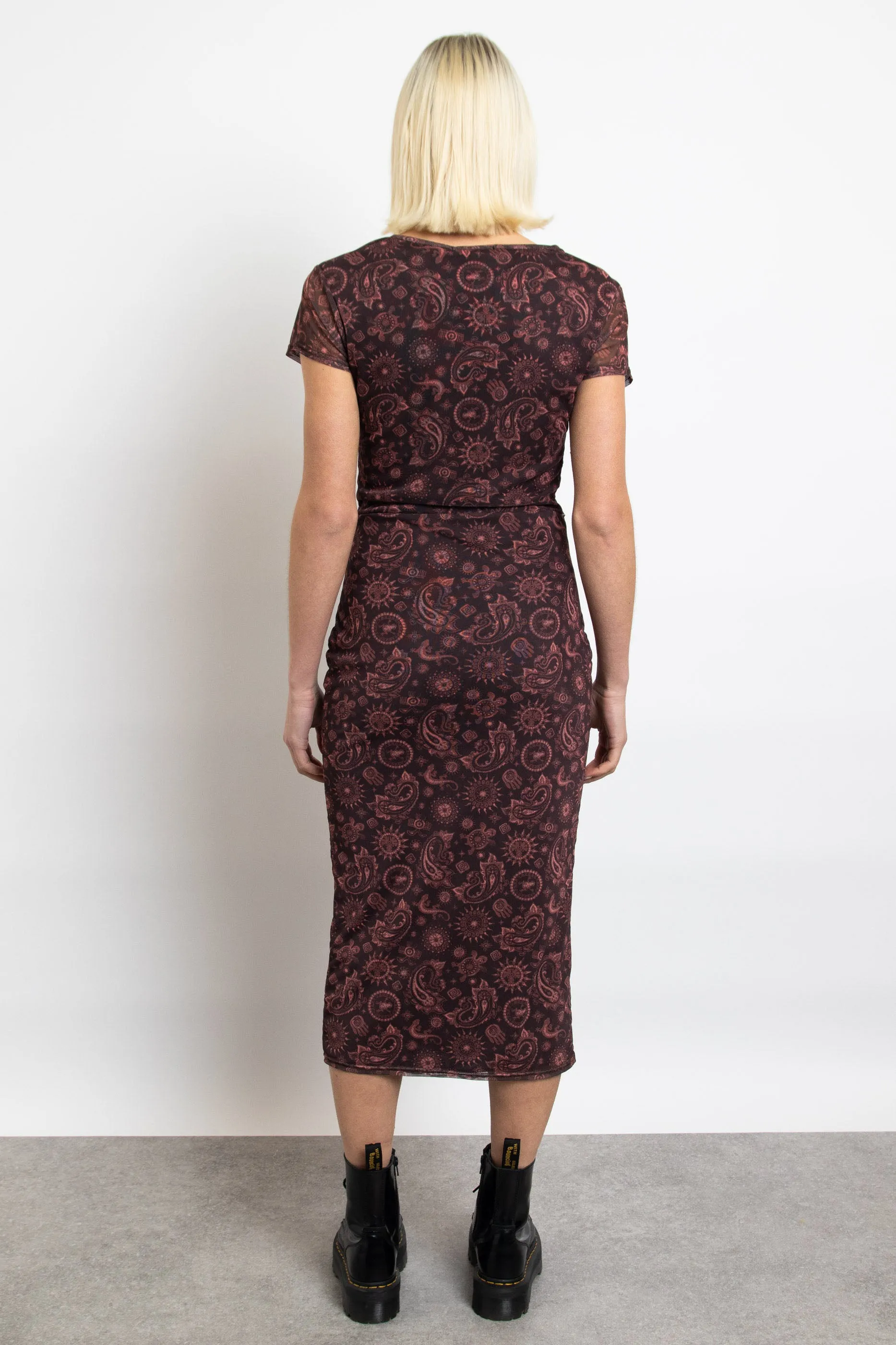 Daisy Street Mesh Short Sleeve Midi Dress
