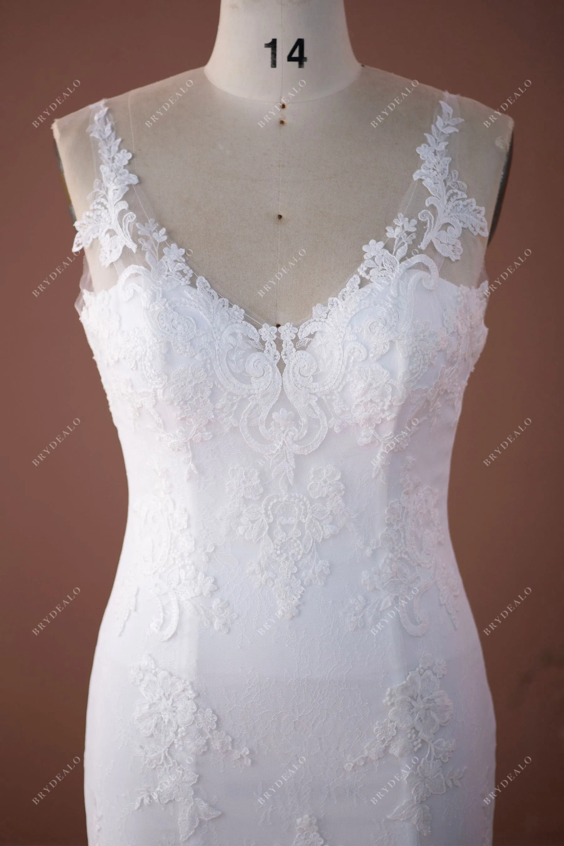 Designer Lace Straps Illusion Neck Mermaid Wedding Dress
