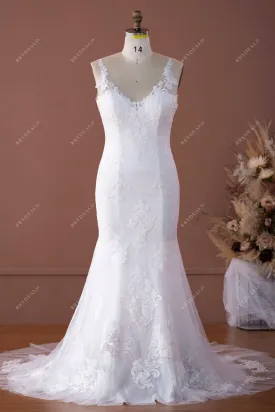 Designer Lace Straps Illusion Neck Mermaid Wedding Dress