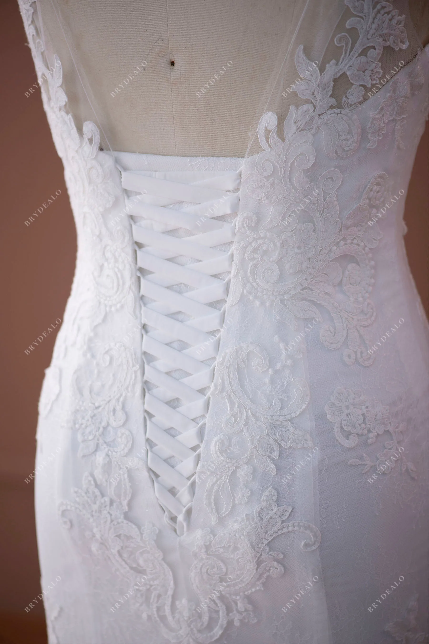 Designer Lace Straps Illusion Neck Mermaid Wedding Dress