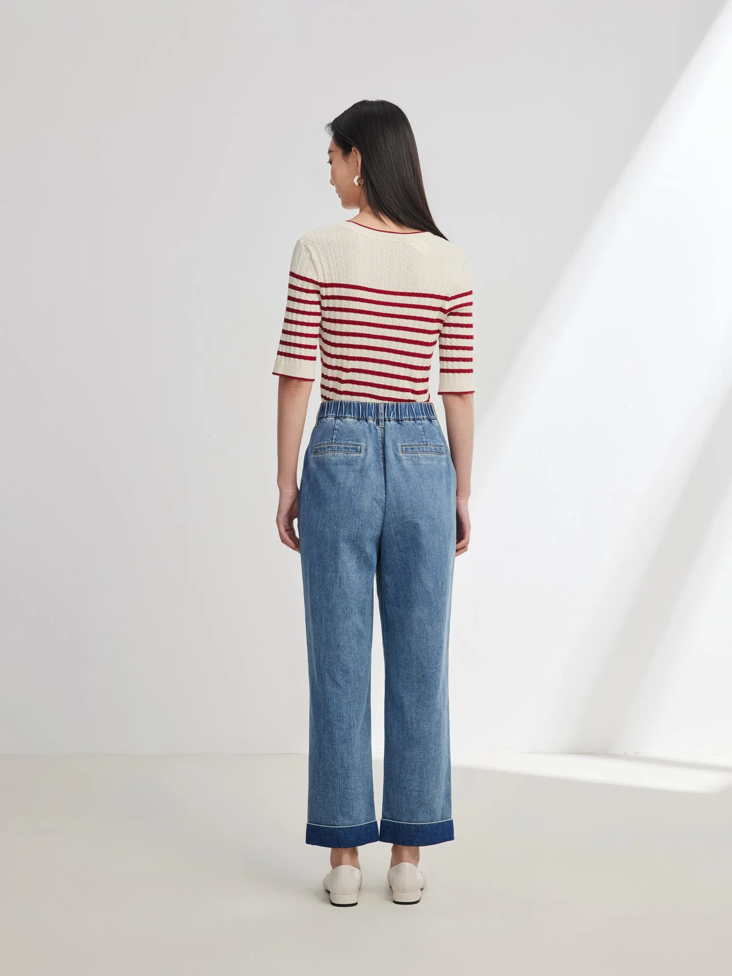 EP YAYING Rolled Hem Straight-Leg Jeans