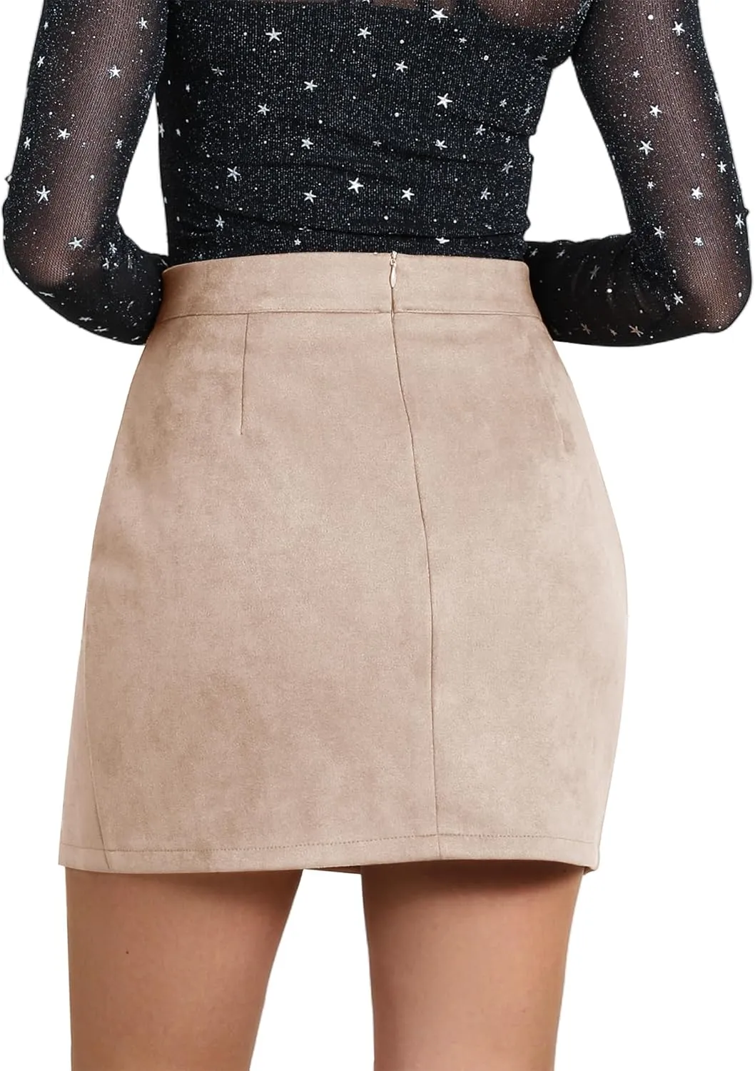Ezcosplay Women Faux Suede Sexy Mini Skirt with Slit High Waisted Zipper Back Pencil Bodycon Short Skirts