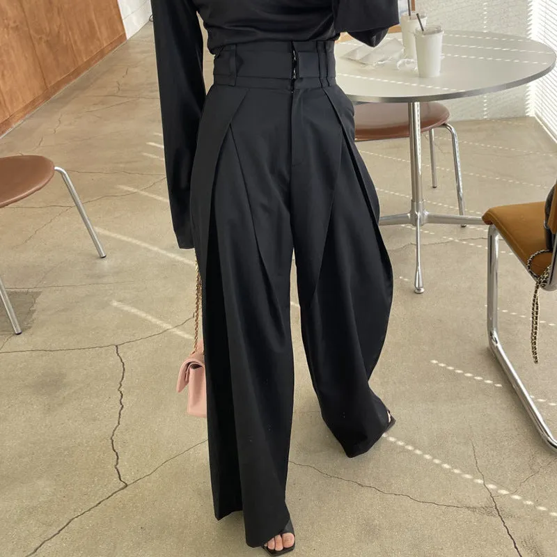 Fashionkova business casual outfits for women Chic Retro Niche Pleated High Waist Slimming Draping Wide Leg Casual Pants Trousers for Women