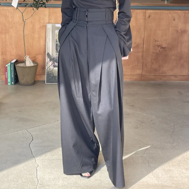 Fashionkova business casual outfits for women Chic Retro Niche Pleated High Waist Slimming Draping Wide Leg Casual Pants Trousers for Women