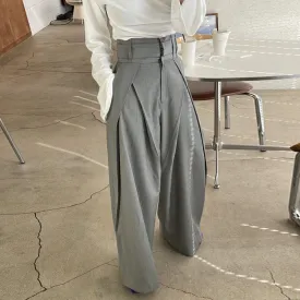 Fashionkova business casual outfits for women Chic Retro Niche Pleated High Waist Slimming Draping Wide Leg Casual Pants Trousers for Women