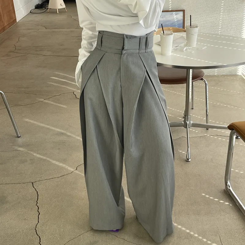 Fashionkova business casual outfits for women Chic Retro Niche Pleated High Waist Slimming Draping Wide Leg Casual Pants Trousers for Women