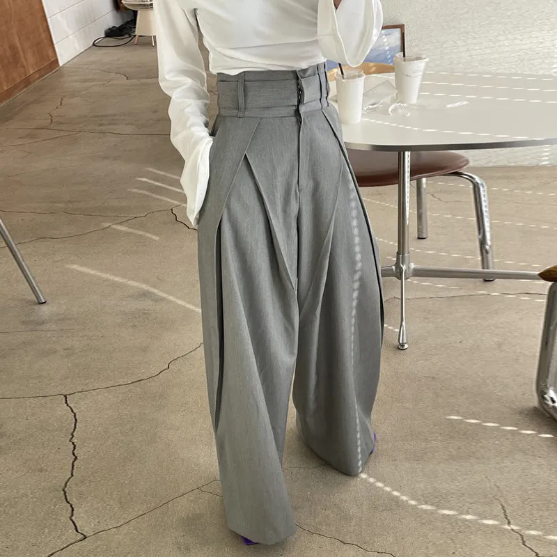 Fashionkova business casual outfits for women Chic Retro Niche Pleated High Waist Slimming Draping Wide Leg Casual Pants Trousers for Women