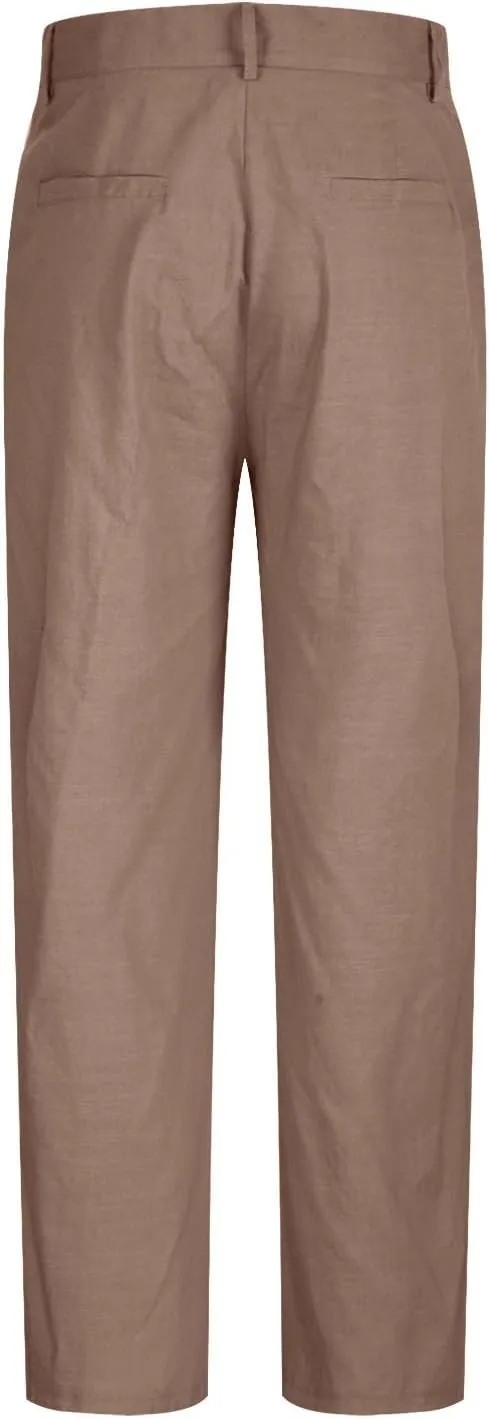 Finelylove Cotton Linen Pants Men Straight Leg Pleated Work Dress Pants Relaxed Fit Casual Leisure Chino Trousers