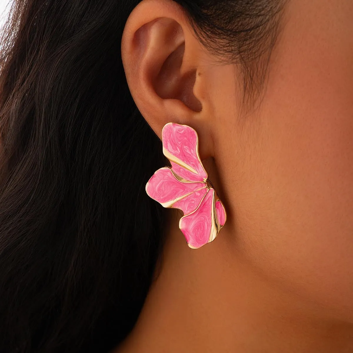Flower Earrings for Women Big Statement Earrings for Women Large Irregular Petal Floral Earring Fancy Green Blue Pink White Flower Stud Earring Trendy Jewelry