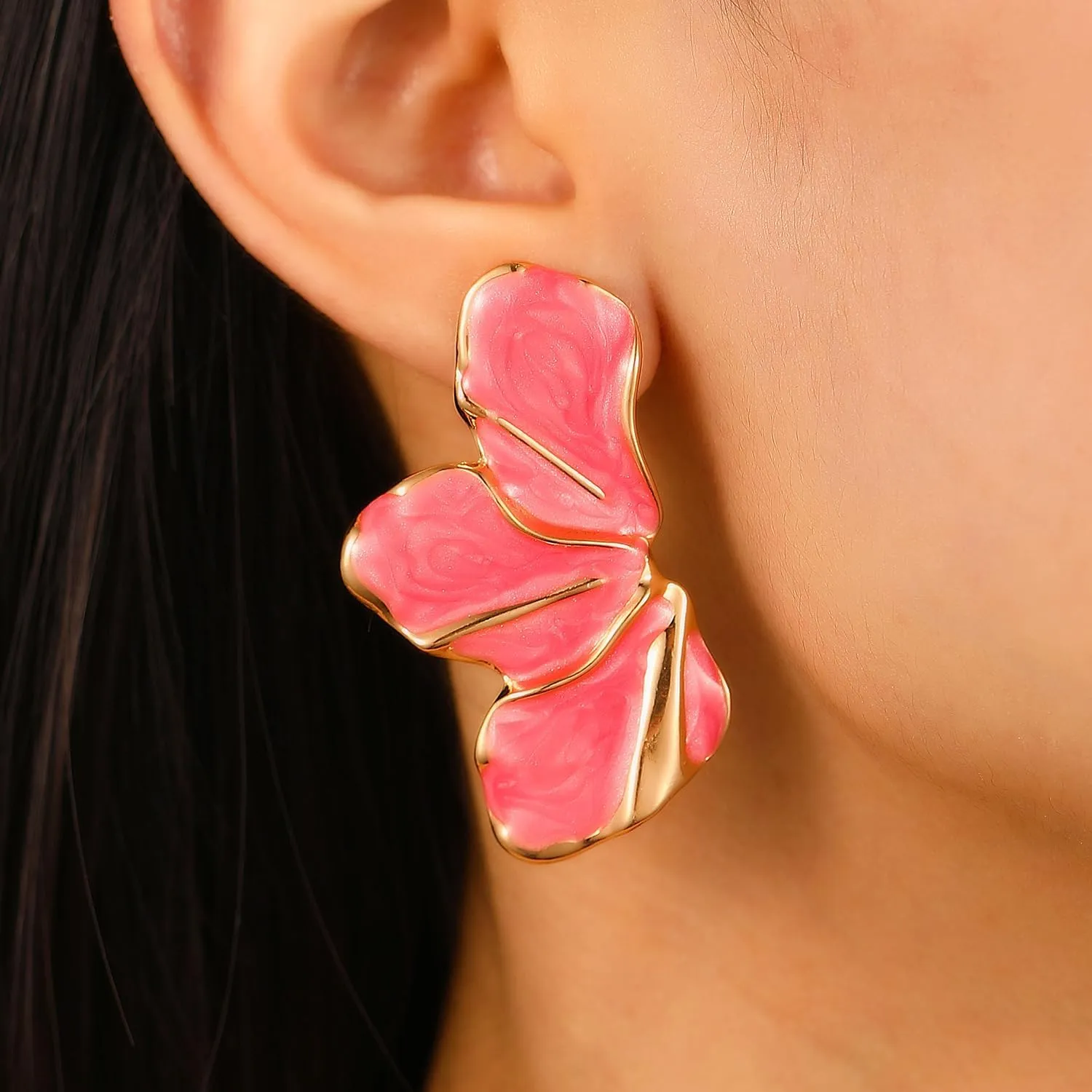 Flower Earrings for Women Big Statement Earrings for Women Large Irregular Petal Floral Earring Fancy Green Blue Pink White Flower Stud Earring Trendy Jewelry