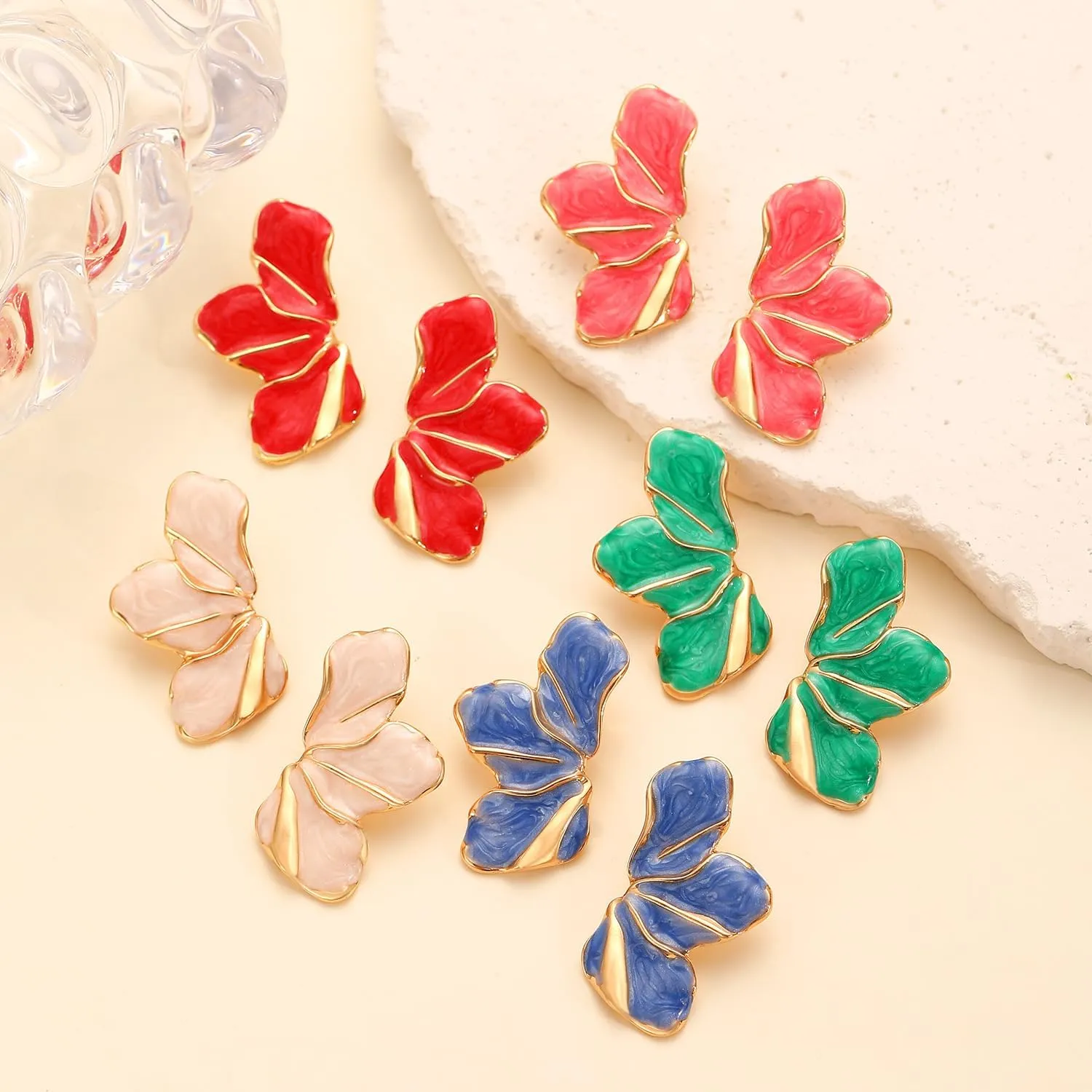Flower Earrings for Women Big Statement Earrings for Women Large Irregular Petal Floral Earring Fancy Green Blue Pink White Flower Stud Earring Trendy Jewelry
