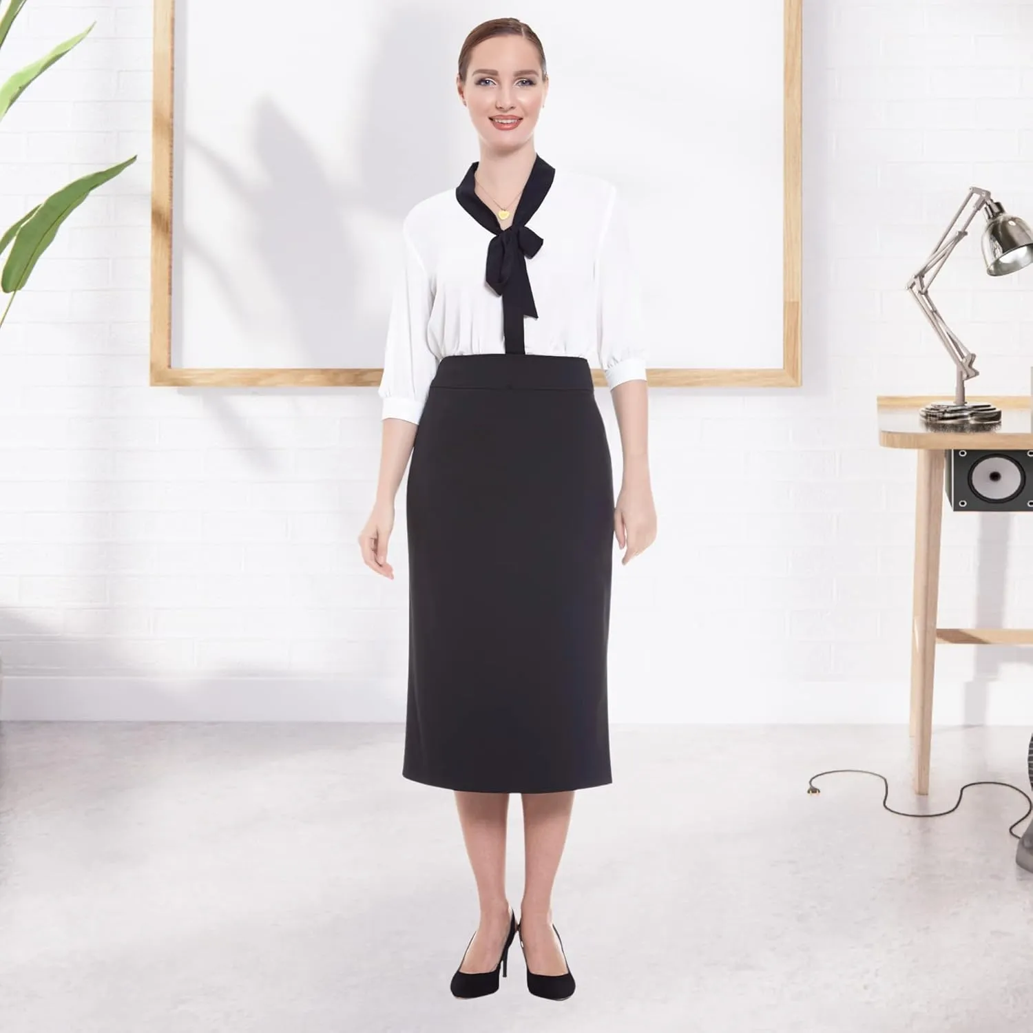 G-Line Pencil Midi Skirts for Women - Petite to Plus Size Midi Skirt - High Waisted, Back Slit, Knee Length Women's Skirts