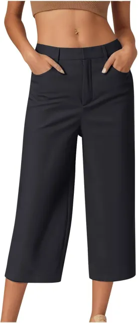 HGps8w Capris for Women Dress Pants 2025 Summer Loose Casual Stretch High Waisted Crop Straight Leg Trousers with Pockets