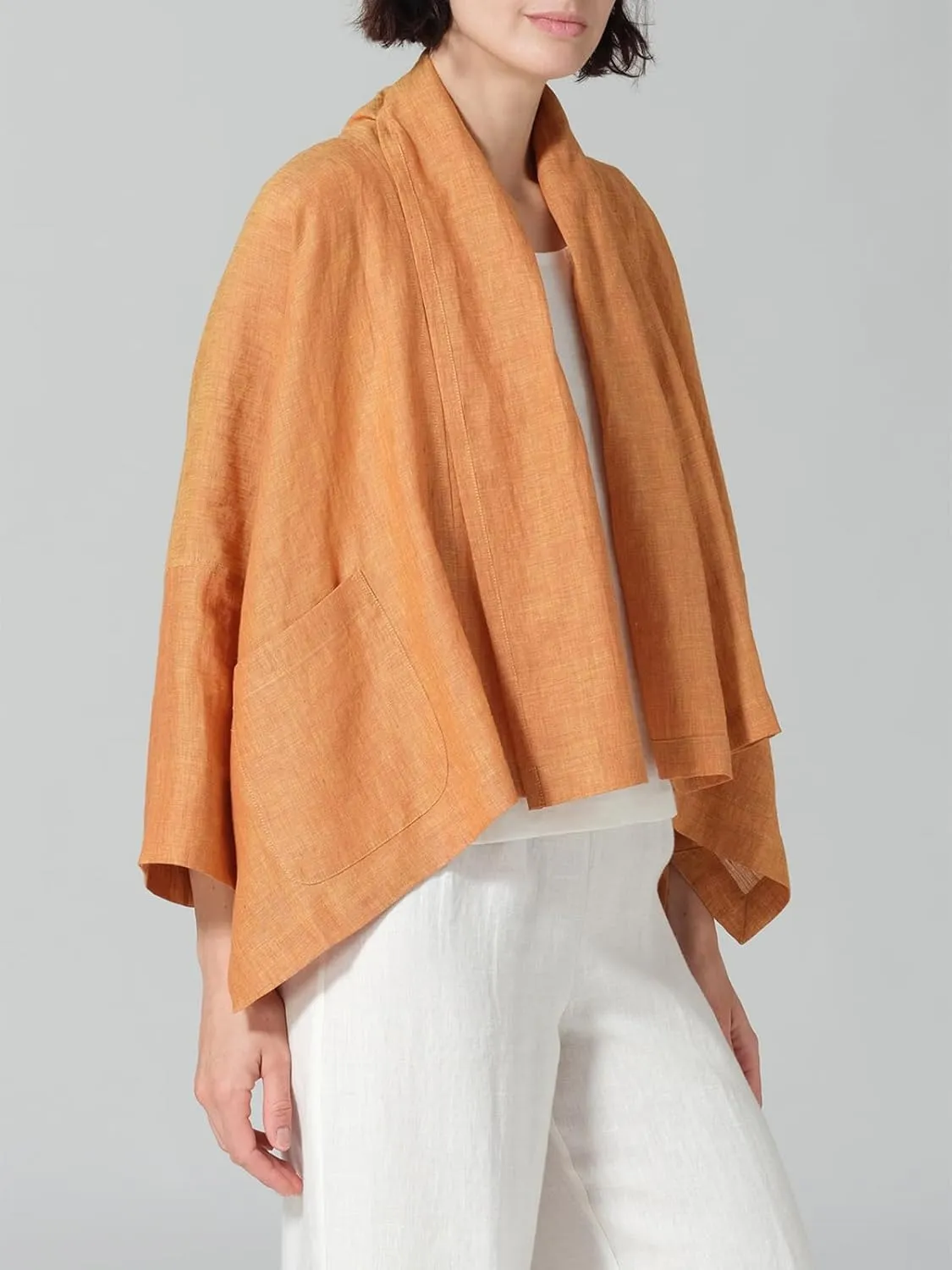 IDEALSANXUN Linen Summer Cardigans for Women Lightweight 3/4 Sleeve Shrugs Blazer Jackets Kimono Dress Cover Up Tops