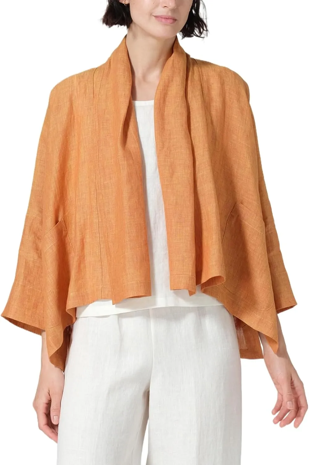 IDEALSANXUN Linen Summer Cardigans for Women Lightweight 3/4 Sleeve Shrugs Blazer Jackets Kimono Dress Cover Up Tops