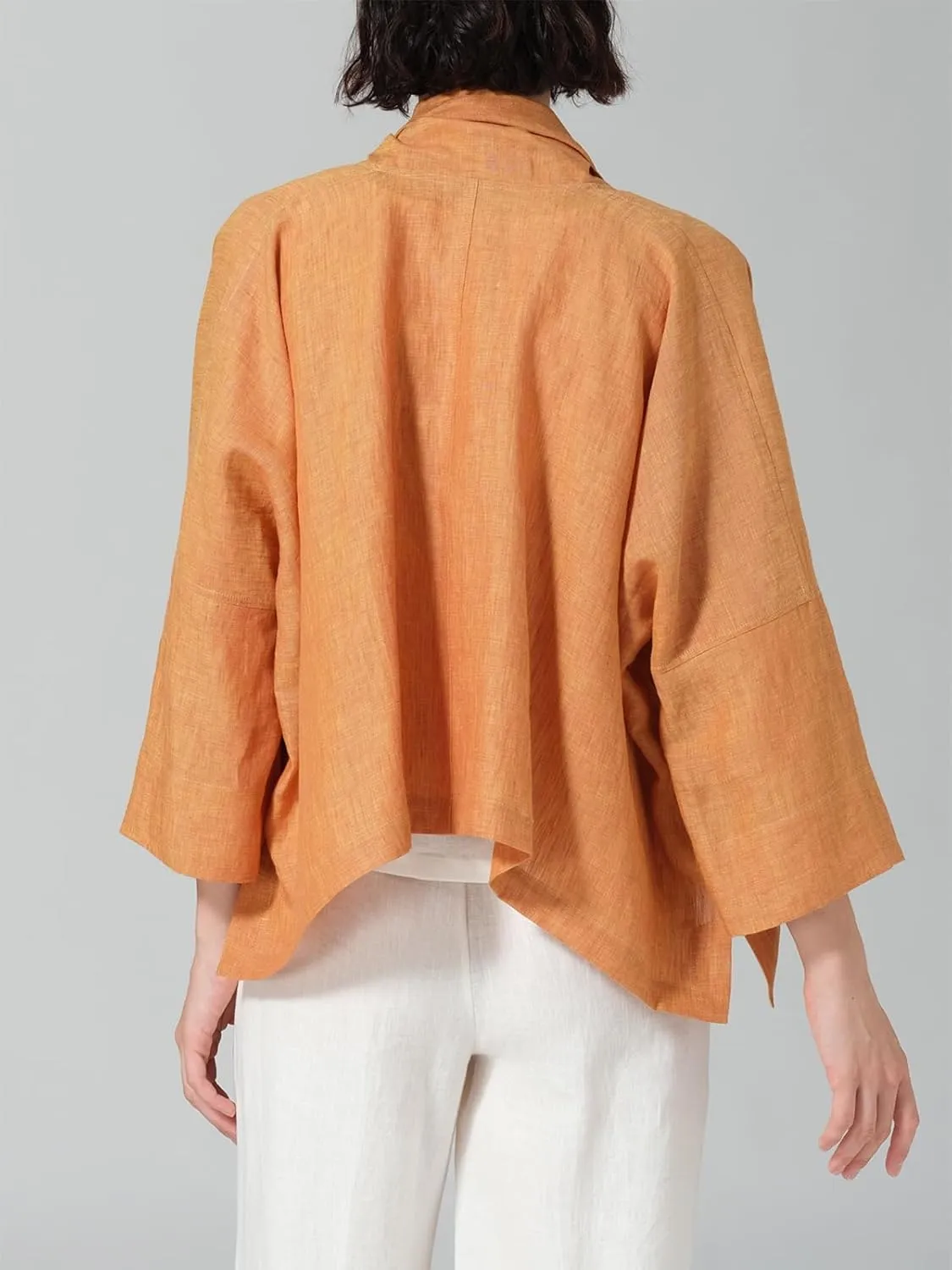 IDEALSANXUN Linen Summer Cardigans for Women Lightweight 3/4 Sleeve Shrugs Blazer Jackets Kimono Dress Cover Up Tops