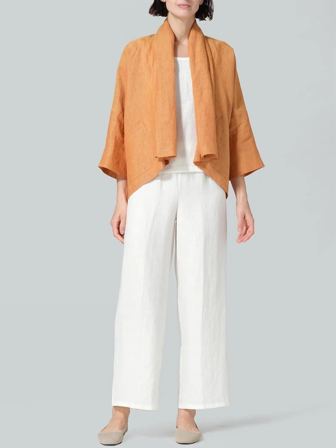 IDEALSANXUN Linen Summer Cardigans for Women Lightweight 3/4 Sleeve Shrugs Blazer Jackets Kimono Dress Cover Up Tops