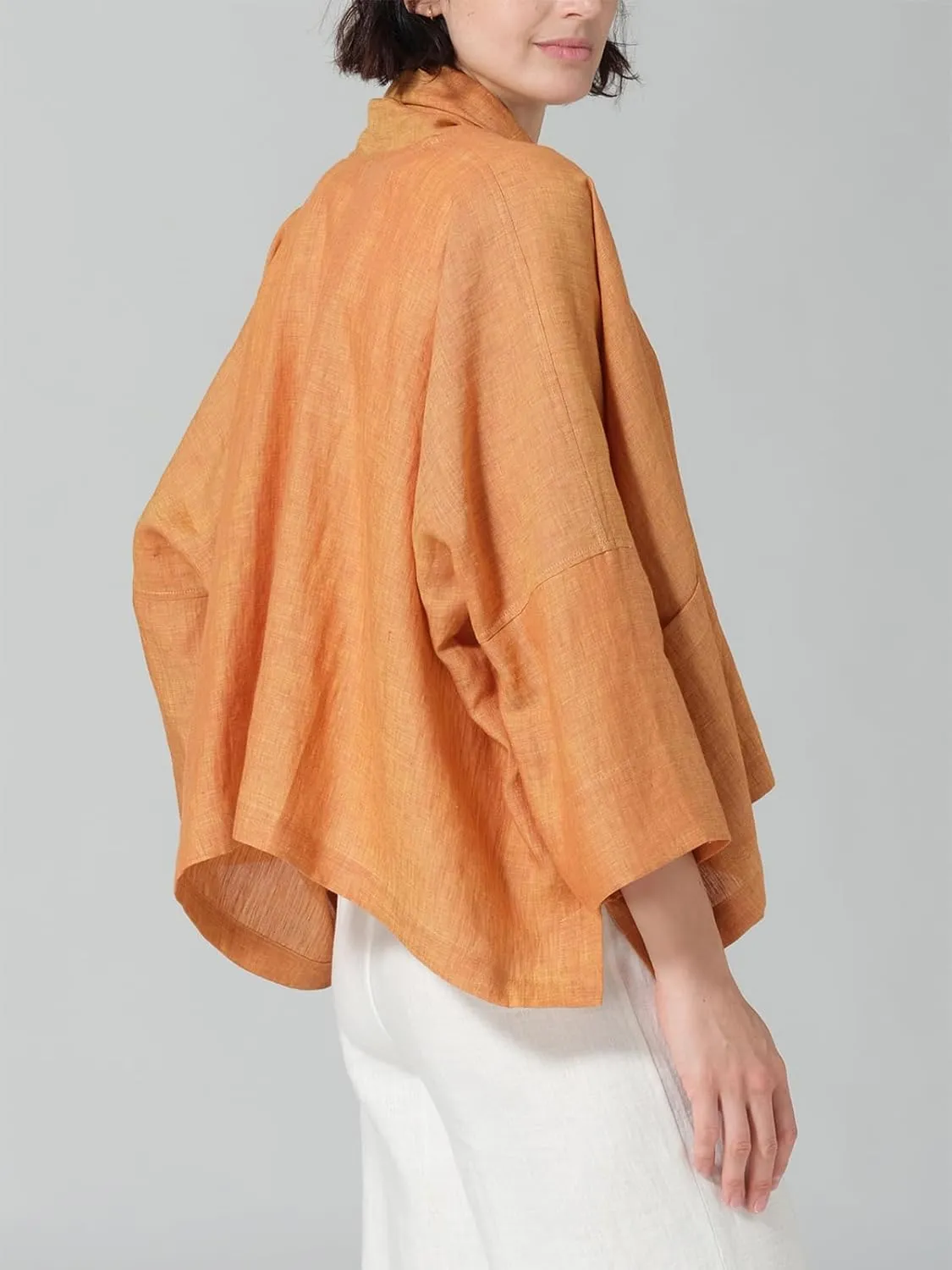 IDEALSANXUN Linen Summer Cardigans for Women Lightweight 3/4 Sleeve Shrugs Blazer Jackets Kimono Dress Cover Up Tops
