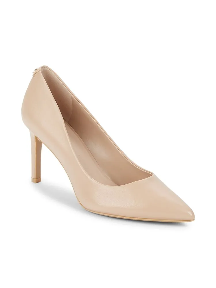 Karl Lagerfeld Paris Pointed Toe Leather Pumps Glora, Nude