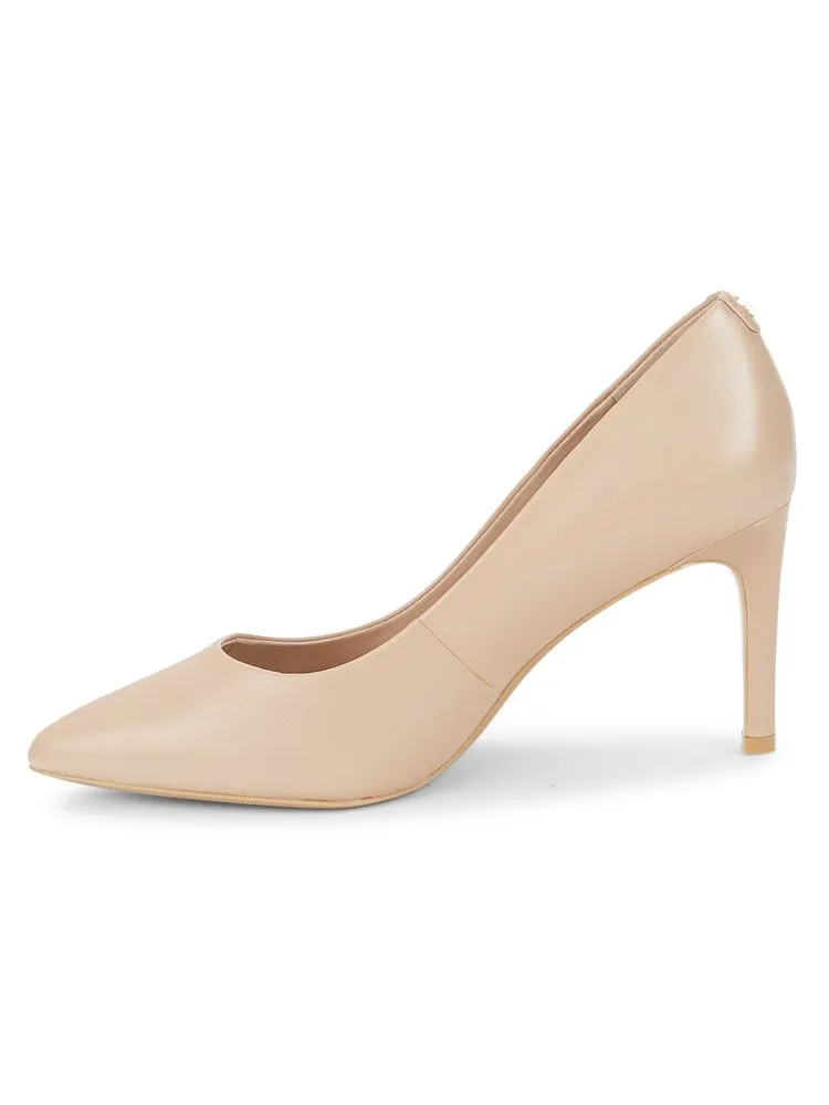 Karl Lagerfeld Paris Pointed Toe Leather Pumps Glora, Nude
