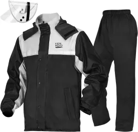 KEMIMOTO Men's Rain Suit Waterproof Rain Jacket Reflective Work Rain Coats Lightweight Hiking Motorcycle Rain Gear for Men, 3X-Large, Black
