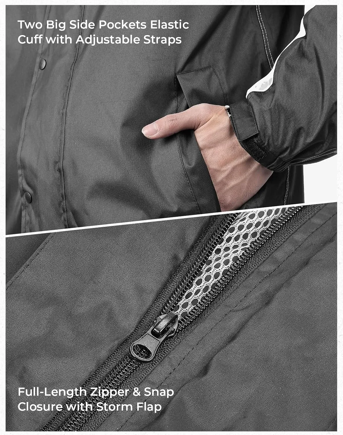 KEMIMOTO Men's Rain Suit Waterproof Rain Jacket Reflective Work Rain Coats Lightweight Hiking Motorcycle Rain Gear for Men, 3X-Large, Black