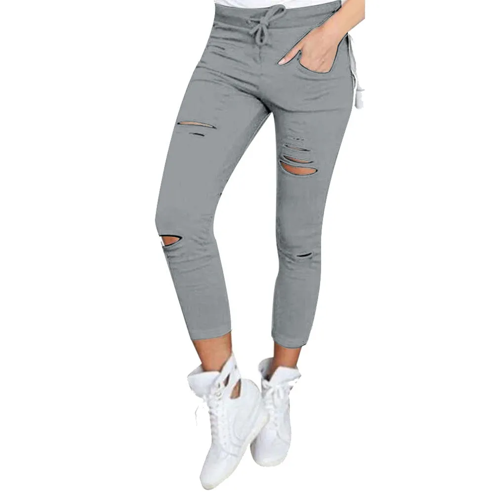 Lanfubeisi nba outfit for women Casual Pants Pencil Pants Ripped Women's Leggings