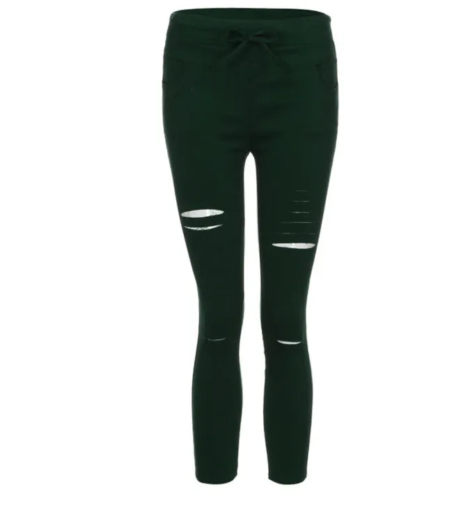 Lanfubeisi nba outfit for women Casual Pants Pencil Pants Ripped Women's Leggings