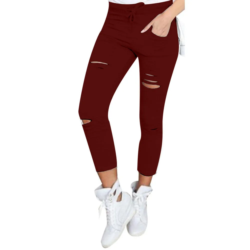 Lanfubeisi nba outfit for women Casual Pants Pencil Pants Ripped Women's Leggings