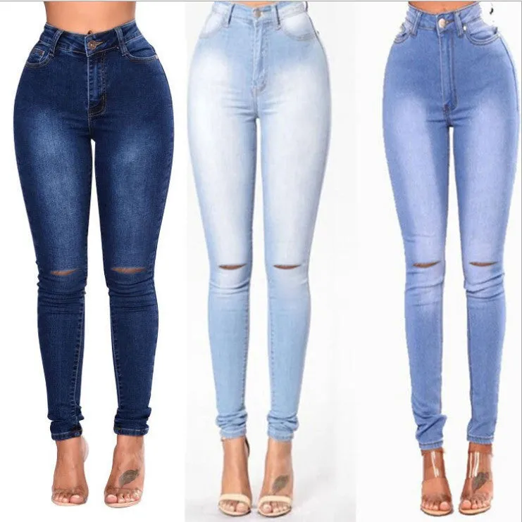 Lanfubeisi nba outfit for women EBay Women's Slimming High Elastic Ripped Jeans Pencil Pants