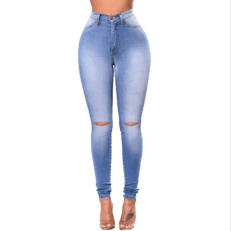 Lanfubeisi nba outfit for women EBay Women's Slimming High Elastic Ripped Jeans Pencil Pants