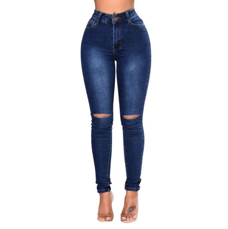 Lanfubeisi nba outfit for women EBay Women's Slimming High Elastic Ripped Jeans Pencil Pants